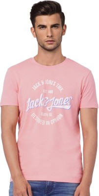 JACK & JONES Typography Men Round Neck Pink T-Shirt