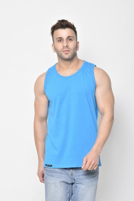 Diwazzo Solid Men Round Neck Light Blue T-Shirt