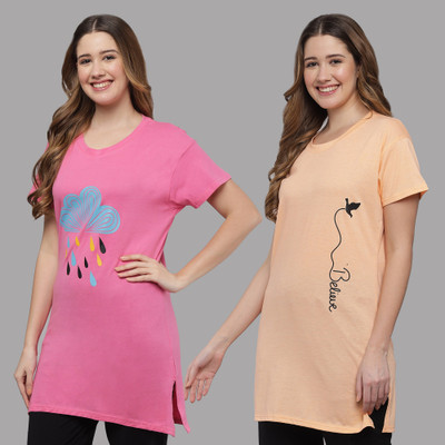 ZEPPI Solid Women Round Neck Multicolor T-Shirt