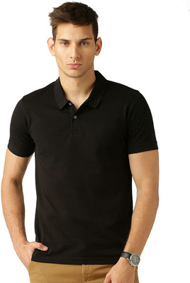 asar Solid Men Polo Neck Black T-Shirt