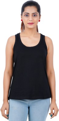 MIDAAS Solid Women Scoop Neck Black T-Shirt