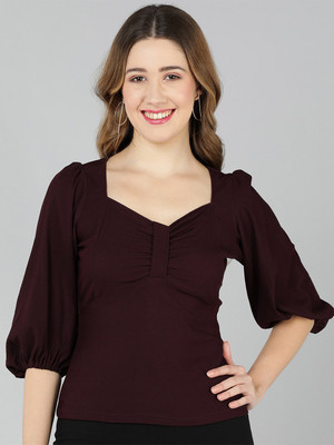 Kiwwi by Kirti Casual Solid Women Maroon Top