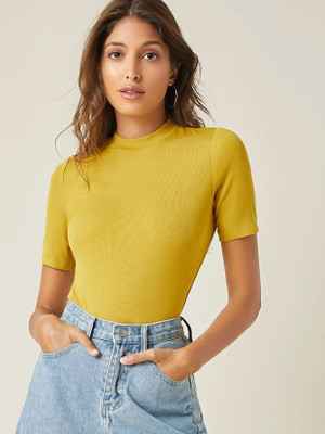 ANBICH Casual Solid Women Yellow Top