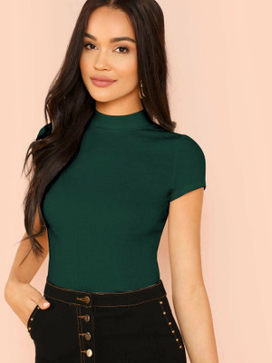 ANBICH Formal Solid Women Dark Green Top