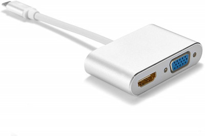 TERABYTE  TV-out Cable USB3.1 Type C to 4K HDMI+VGA Adapter, Male to Female 2in1 Sync-Display Converter(Silver, For Laptop)