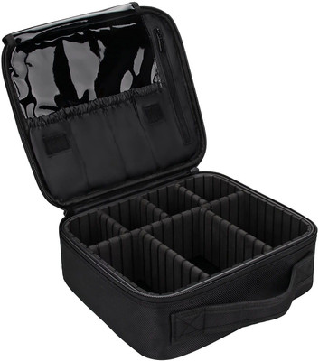 SKGREEN Makeup Cosmetic Storage Case with Adjustable Compartment Travel Make Up Bag Makeup,Lipstick Holder,Cosmetic Organizer Vanity Box(Black)