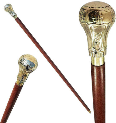RanaCreation Unisex Pakka Sheesham Wood Walking Stick with Brass Handle Design -36IN Walking Stick