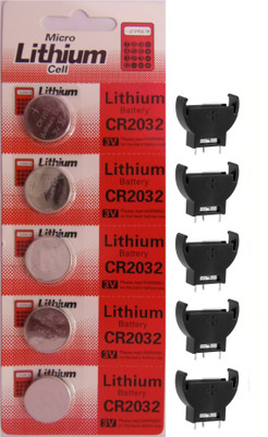 e4u 3V CR2032 General Purpose Lithium Coin  + Vertical  Holder - 5 No  Battery(Pack of 5)