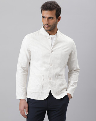 Rare Rabbit Solid Mandarin Casual Men Blazer(Beige)