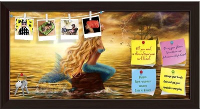 Artzfolio Princess Sea Mermaid with Ghost Ship Notice Pin Board Soft Board with Push Pins Cork Bulletin Board(Dark Brown Frame 23.4 x 12 inch (59 x 30 cms))