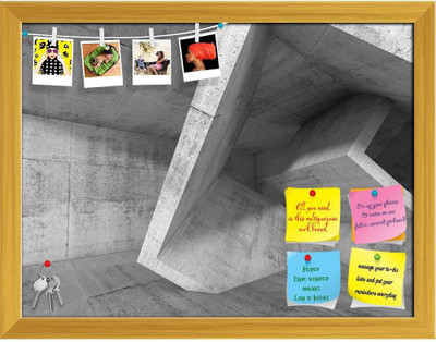 Artzfolio Abstract Chaotic Cubic Structures Notice Pin Board Soft Board with Push Pins Cork Bulletin Board(Golden Frame 15.7 x 12 inch (40 x 30 cms))