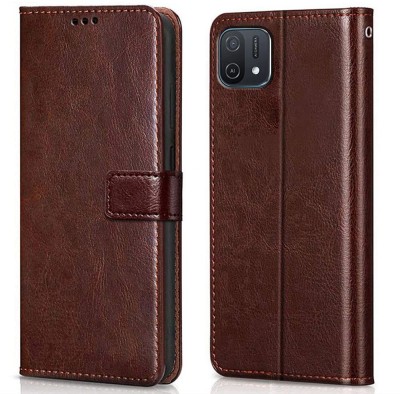 COVERBLACK Flip Cover for OPPO A16E(Brown, Dual Protection, Pack of: 1)