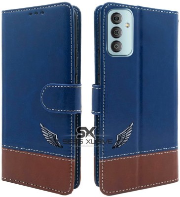 SESS XUSIVE Flip Cover for Samsung Galaxy F13 -Dual-Color Leather Finish Wallet - Blue & Brown(Blue, Dual Protection)