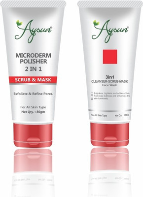 Aysun Microderm Face Scrub & 3 in 1 Face wash Combo Pack of 2(2 Items in the set)
