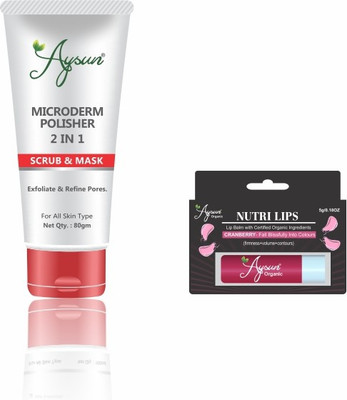 Aysun Microderm Face Scrub & Cranberry Lip Balm Combo Pack of 2(2 Items in the set)