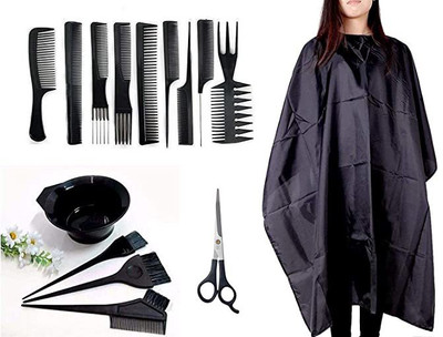 QEQEQ Apron Hair Cutting Sheet with Cutting Combs and Dye Brushes with Bowl Combo Set for Home and Professional Use(4 Items in the set)