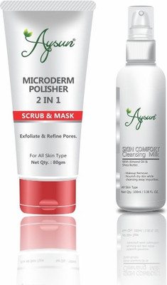 Aysun Microderm Face Scrub & Skin Comfort Cleansing Milk Combo Pack of 2(2 Items in the set)