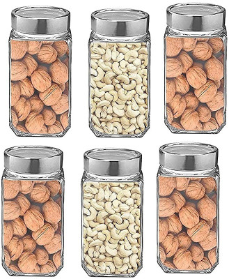 Adhunyk Glass Grocery Container  - 1000 ml(Pack of 6, Clear)