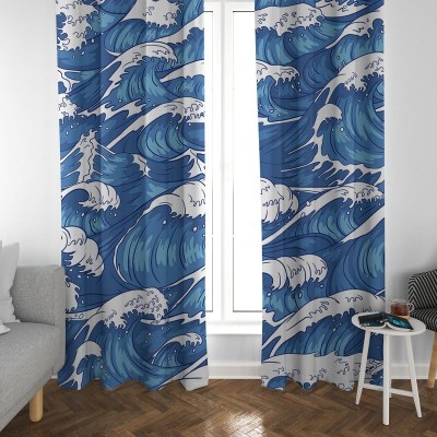 Fashion Point 214 cm (7 ft) Polyester Room Darkening Door Curtain (Pack Of 2)(Printed, Blue)
