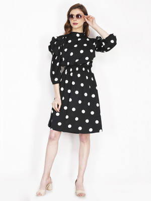 Robecult Women A-line Black Knee Length Dress