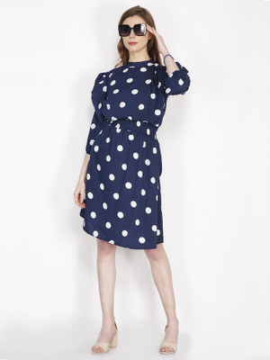 Robecult Women A-line Blue Knee Length Dress