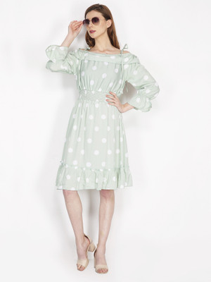 Robecult Women A-line Light Green Knee Length Dress