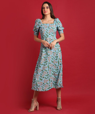 CAMPUS SUTRA Women Fit and Flare Green Midi/Calf Length Dress