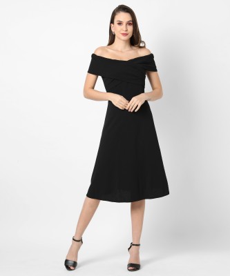 CAMPUS SUTRA Women Fit and Flare Black Dress