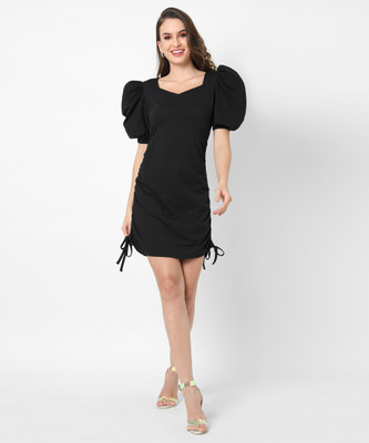 CAMPUS SUTRA Women Fit and Flare Black Midi/Calf Length Dress