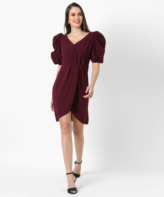 CAMPUS SUTRA Women Bodycon Maroon Above Knee/Mid Thigh Length Dress