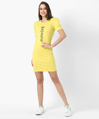 CAMPUS SUTRA Women Fit and Flare Gold Midi/Calf Length Dress