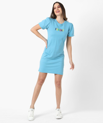 CAMPUS SUTRA Women Fit and Flare Light Blue Midi/Calf Length Dress