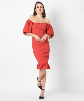 CAMPUS SUTRA Women Fit and Flare Orange Dress