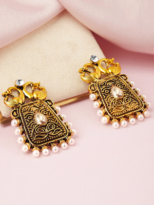 RUBANS Rubans Gold Plated Light Pink and White Stone Pearl Studs Alloy Stud Earring