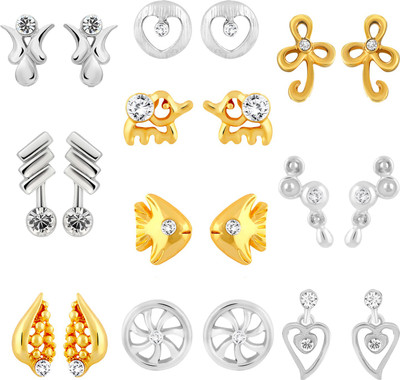 mahi Combo of 10 Small Crystal Stud Earrings Crystal Alloy Stud Earring