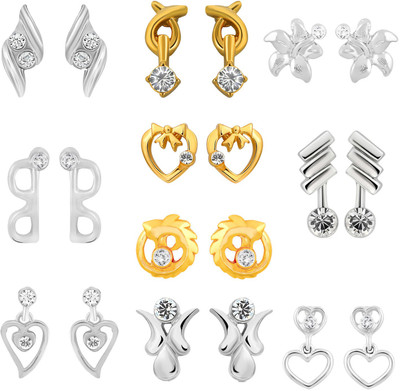 mahi Combo of 10 Small Crystal Stud Earrings Crystal Alloy Stud Earring