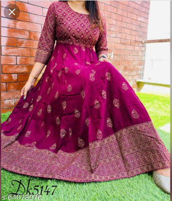 Bhagwati Traders Flared/A-line Gown(Maroon)