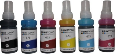 PTT 673 Refill Ink for Epson L805 , L800 , L850 , L1800 Printer (PACK OF 6 COLOR COMBO SET - C/M/Y/BK/LC/LM - 70g x 6) Black + Tri Color Combo Pack Ink Toner