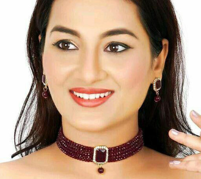 AD Fashion Store Alloy Gold-plated Maroon Jewellery Set(Pack of 1)