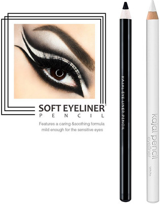 MYEONG Long & Lasting Light Weight Soft Kajal Eyeliner Pencil(White, Black, 4 g)