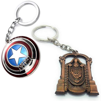 Blue Aura Combo Of Captain America Rotating Shield And Lord Tirupati Balaji KeyChain Key Chain