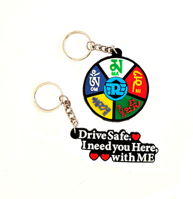 ShopTalk Drive Safe With Ladakh Tibetan Prayer Royal Enfield Logo combo Key Chain