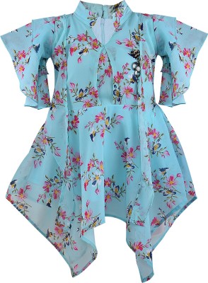 Wishkaro Baby Girls Midi/Knee Length Casual Dress(Blue, Short Sleeve)