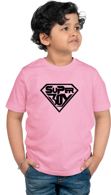 CHOMBOOKA Boys Typography Cotton Blend Regular T Shirt(Pink, Pack of 1)