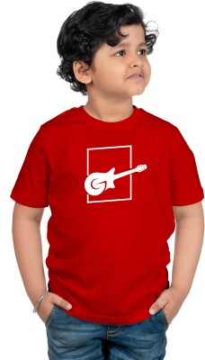 CHOMBOOKA Boys & Girls Printed Cotton Blend Regular T Shirt(Red, Pack of 1)