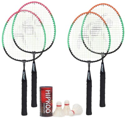 Hipkoo Sports Thunder Wide Body Badminton Racquets Set| 4 Rackets with 3 Feather Shuttlecocks Badminton Kit