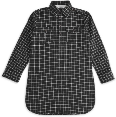 Indus Route by Pantaloons Boys Checkered Straight Kurta(Black)