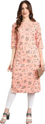 RENSILAFAB Women Floral Print Straight Kurta(Pink)