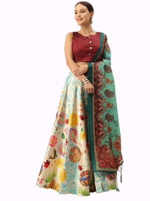 KAHIRAA WHOLETEX Digital Print Semi Stitched Lehenga Choli(Light Green)