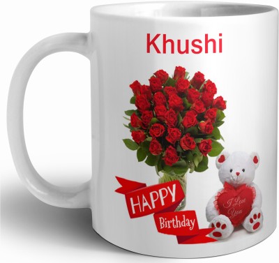 P89M Happy Birthday Khushi Best B'day Gift White Ceramic Coffee 4063 Ceramic Coffee Mug(330 ml)